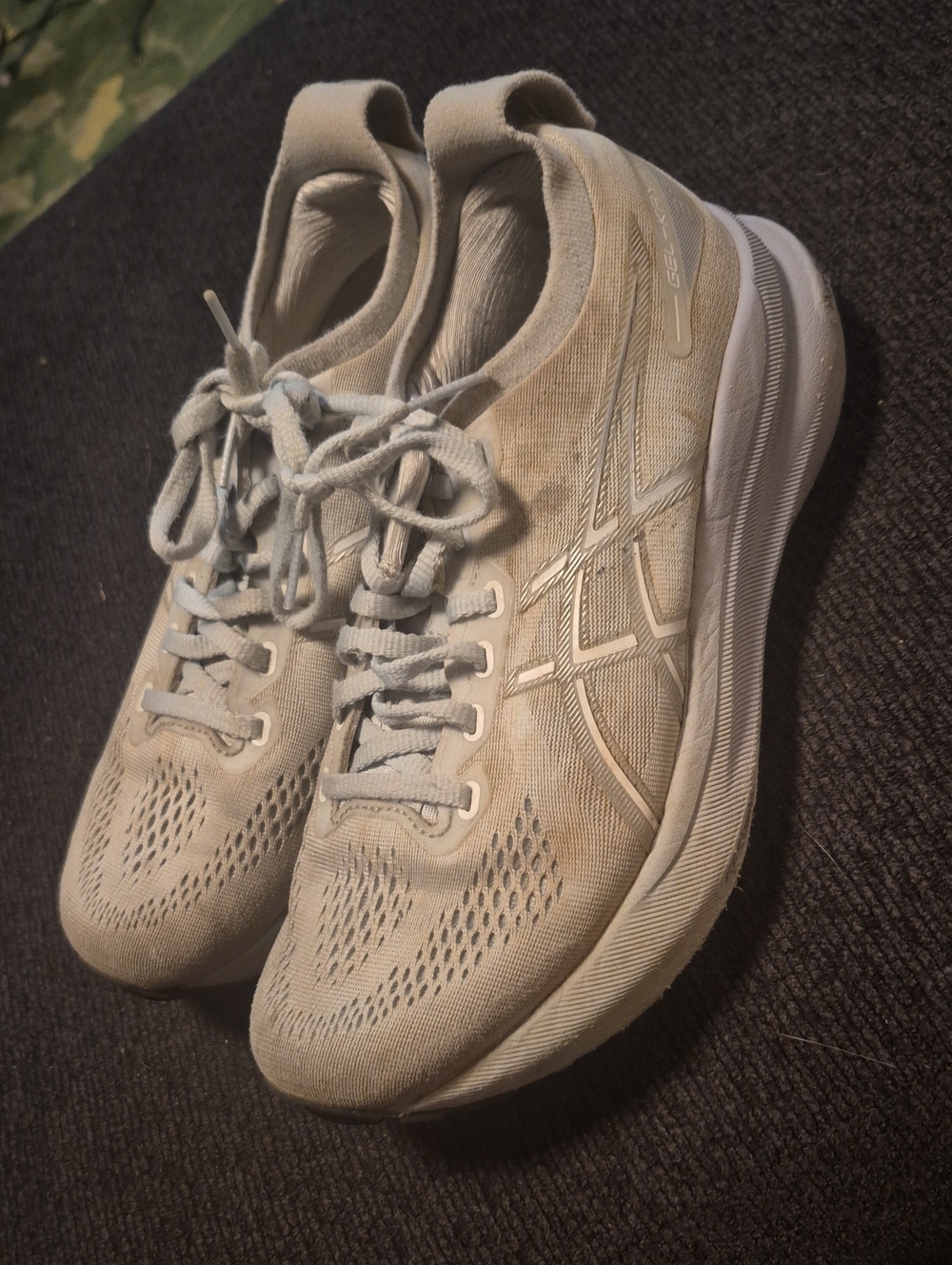 Asics Light Beige/Gray Knit Running Shoes